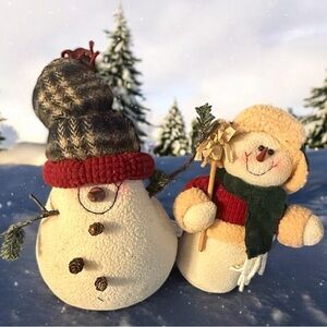 Winter Decor Lot 2 Fabric Plush Snowmen Primitive Shelf Sitters 8” Joelson